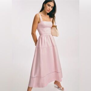 New Reformation Everett Midi Linen Sleeveless Dress - Size 6 Cherry Blossom Pink